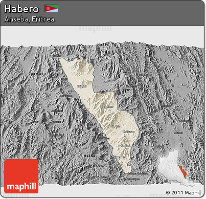 Shaded Relief 3D Map of Habero, darken, desaturated