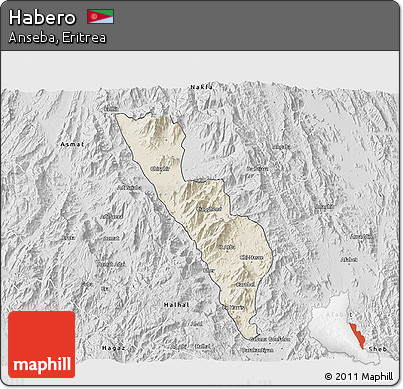 Shaded Relief 3D Map of Habero, desaturated