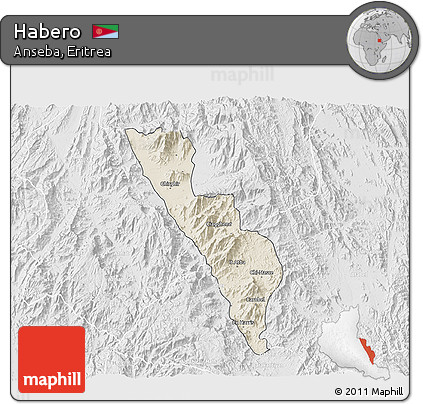 Shaded Relief 3D Map of Habero, lighten, desaturated