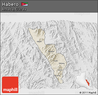 Shaded Relief 3D Map of Habero, lighten, desaturated
