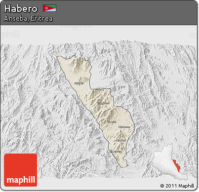Shaded Relief 3D Map of Habero, lighten, desaturated