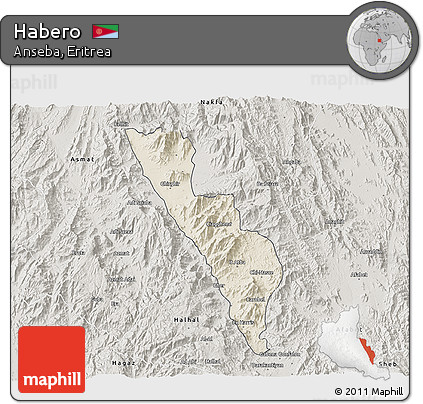 Shaded Relief 3D Map of Habero, semi-desaturated