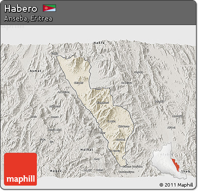 Shaded Relief 3D Map of Habero, semi-desaturated