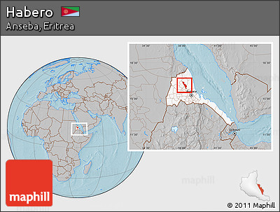 Gray Location Map of Habero, highlighted country, within the entire country, hill shading