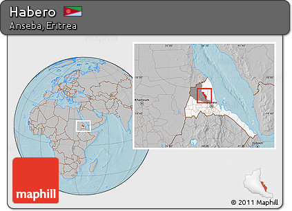 Gray Location Map of Habero, highlighted country, highlighted parent region, hill shading