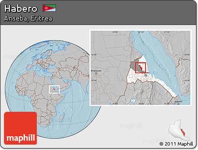 Gray Location Map of Habero, highlighted country, highlighted parent region, hill shading