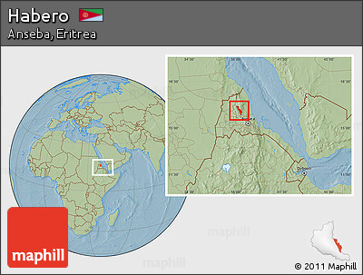 Savanna Style Location Map of Habero, within the entire country, hill shading
