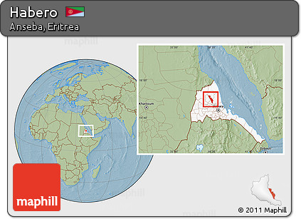 Savanna Style Location Map of Habero, highlighted country, hill shading