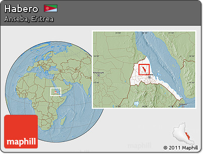 Savanna Style Location Map of Habero, highlighted country, hill shading