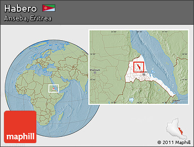 Savanna Style Location Map of Habero, highlighted country, hill shading