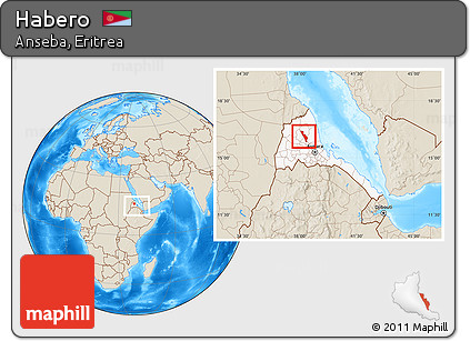 Shaded Relief Location Map of Habero, highlighted country, within the entire country