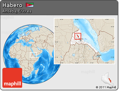 Shaded Relief Location Map of Habero, highlighted country, within the entire country