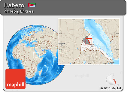 Shaded Relief Location Map of Habero, highlighted country, highlighted parent region