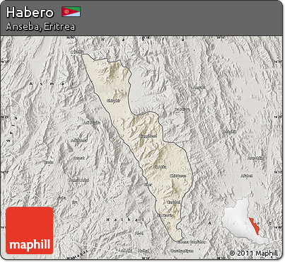 Shaded Relief Map of Habero, semi-desaturated