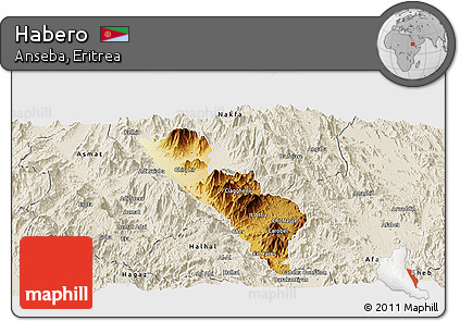 Physical Panoramic Map of Habero, shaded relief outside