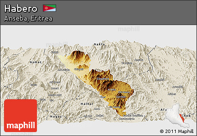 Physical Panoramic Map of Habero, shaded relief outside