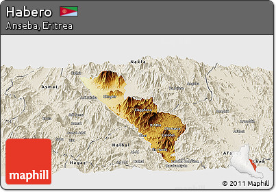 Physical Panoramic Map of Habero, shaded relief outside