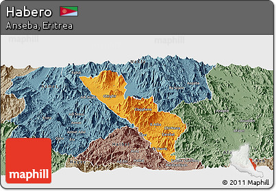 Political Panoramic Map of Habero, semi-desaturated