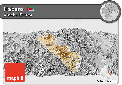 Satellite Panoramic Map of Habero, desaturated