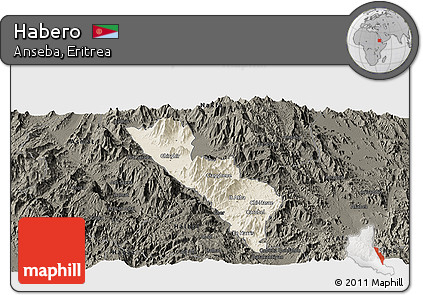 Shaded Relief Panoramic Map of Habero, darken