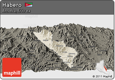 Shaded Relief Panoramic Map of Habero, darken