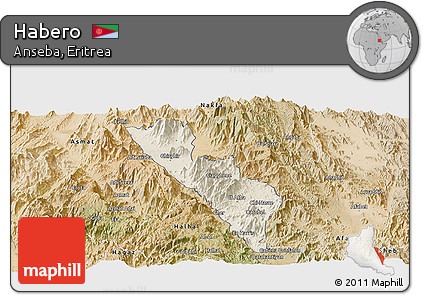 Shaded Relief Panoramic Map of Habero, satellite outside