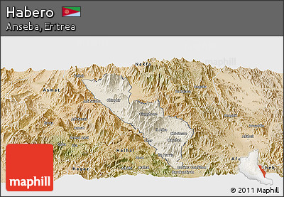 Shaded Relief Panoramic Map of Habero, satellite outside
