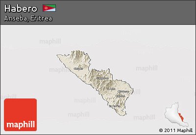 Shaded Relief Panoramic Map of Habero, single color outside