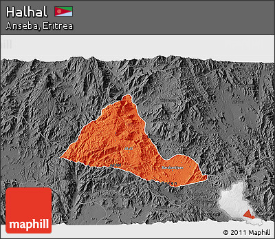 Political 3D Map of Halhal, darken, desaturated