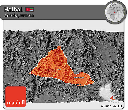 Political 3D Map of Halhal, darken, desaturated
