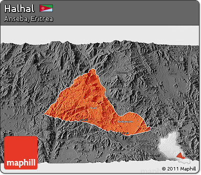 Political 3D Map of Halhal, darken, desaturated