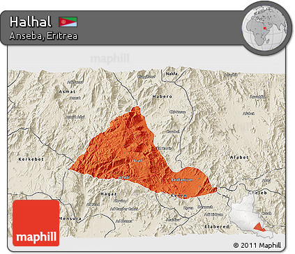 Political 3D Map of Halhal, shaded relief outside