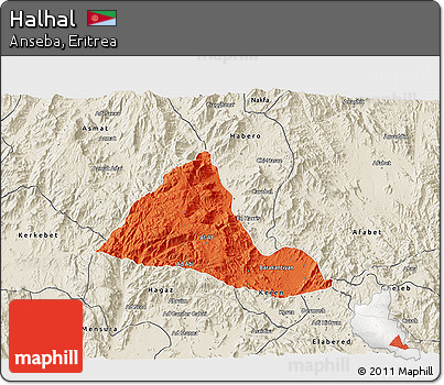 Political 3D Map of Halhal, shaded relief outside