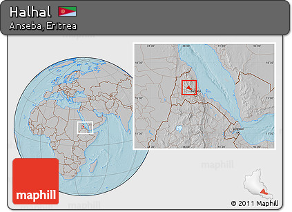 Gray Location Map of Halhal, within the entire country, hill shading