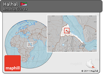 Gray Location Map of Halhal, highlighted country, within the entire country, hill shading