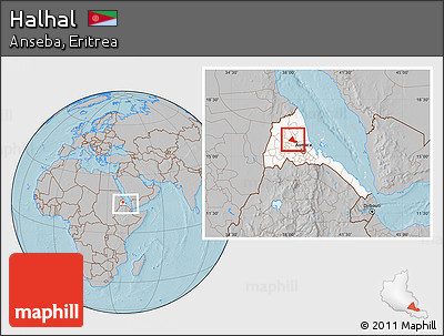 Gray Location Map of Halhal, highlighted country, within the entire country, hill shading