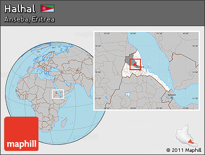 Gray Location Map of Halhal, highlighted country, highlighted parent region, within the entire country