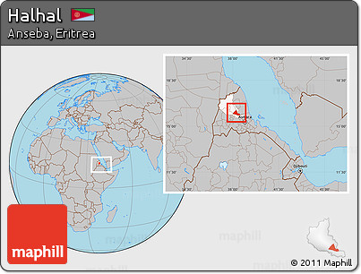 Gray Location Map of Halhal, highlighted parent region, within the entire country