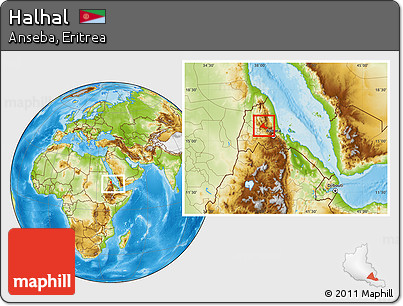 Physical Location Map of Halhal, within the entire country