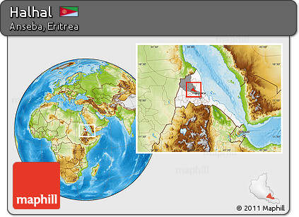 Physical Location Map of Halhal, highlighted country, highlighted parent region, within the entire country