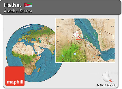 Satellite Location Map of Halhal, highlighted parent region, within the entire country