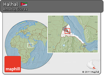 Savanna Style Location Map of Halhal, highlighted country, highlighted parent region, within the entire country, hill shading