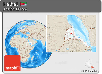 Shaded Relief Location Map of Halhal, highlighted country