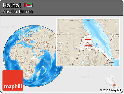 Shaded Relief Location Map of Halhal, highlighted country