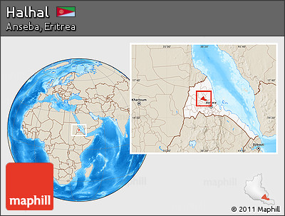 Shaded Relief Location Map of Halhal, highlighted country