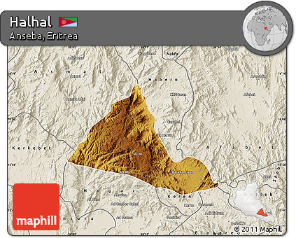 Physical Map of Halhal, shaded relief outside