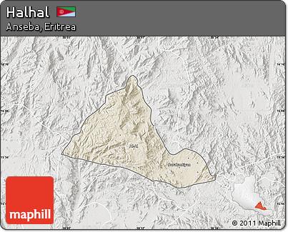Shaded Relief Map of Halhal, lighten, semi-desaturated