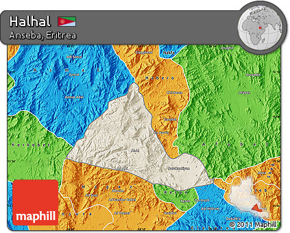 Shaded Relief Map of Halhal, political outside