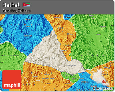 Shaded Relief Map of Halhal, political outside