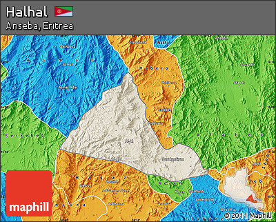 Shaded Relief Map of Halhal, political outside